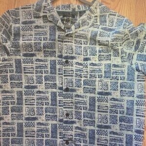 Vintage America Navy and White Geometric Short-Sleeve Button-Down Shirt